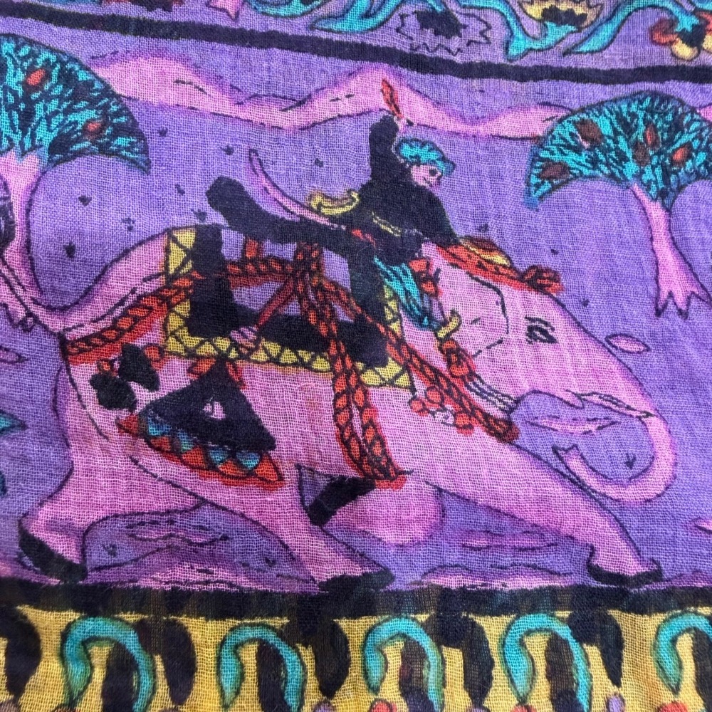Vintage India Cotton Semi Sheer Gauze Floral Elephant Maxi Skirt Boho Elephants - Picture 7 of 16